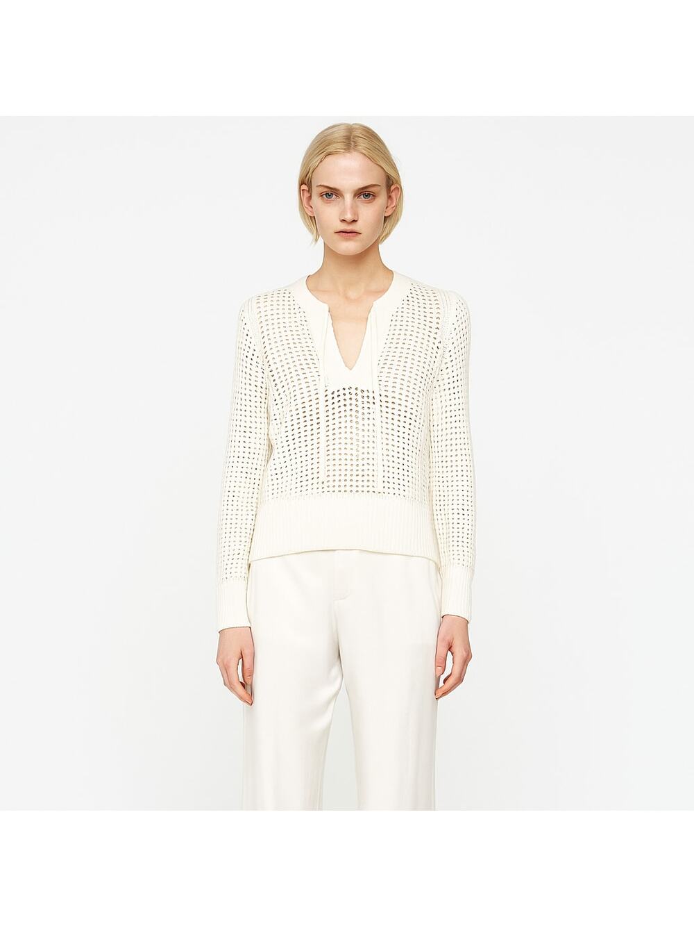 REPEAT White Perforated Drawstring Sweater